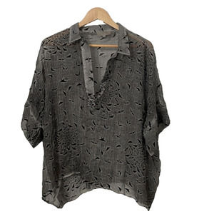 Yauvan sheer summer collared shirt, “Winged Wonders in Charcoal”